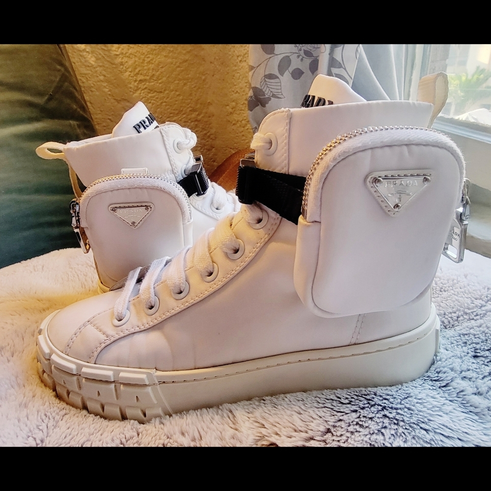 PRADA LOGO-POCKET, HIGH TOP SNEAKERS